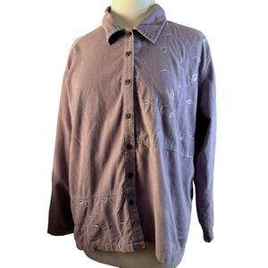 J. Jill Lilac Pinwale Corduroy Embroidered Long Sleeve Top Button Front Sz L